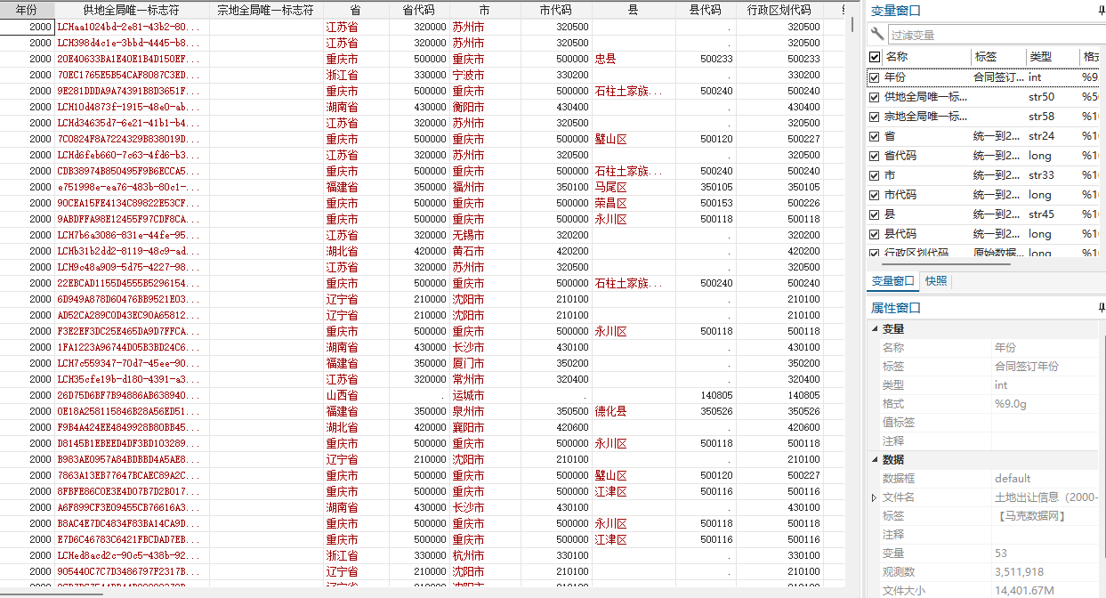 全国省市区县土地出让数据（2000-2024年）