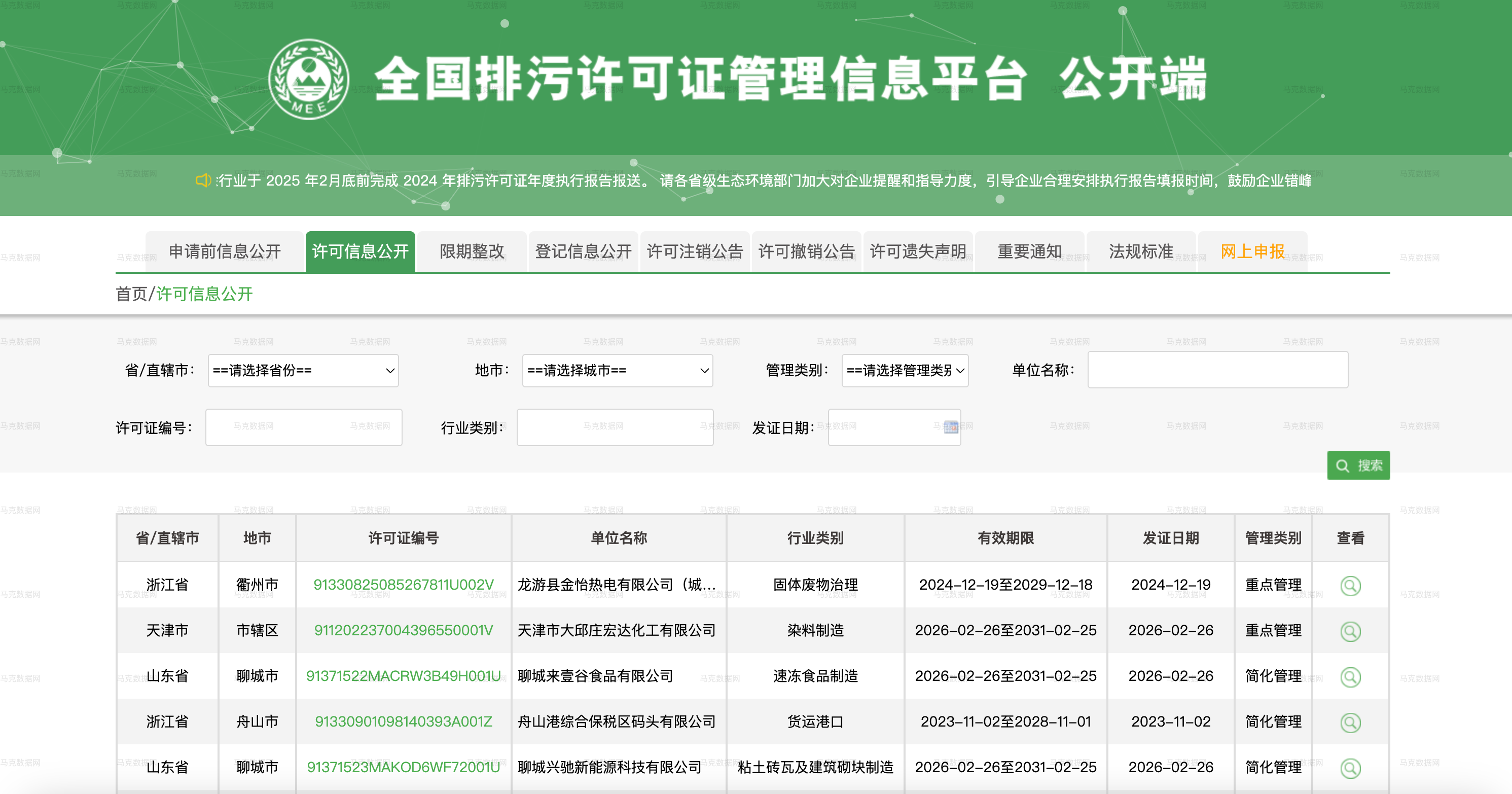 1全国排污许可证书信息公开