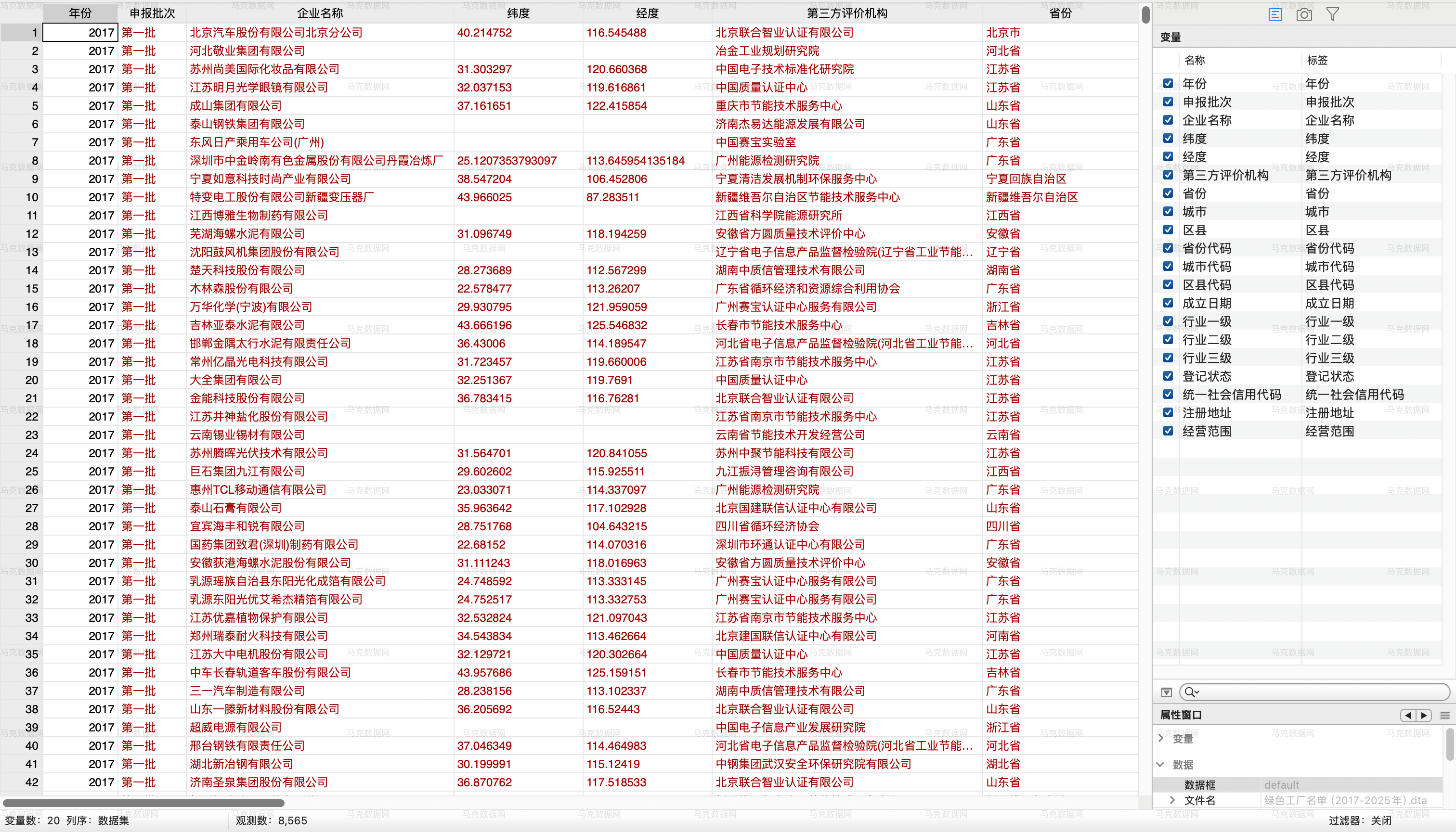 绿色工厂名单数据_stata格式
